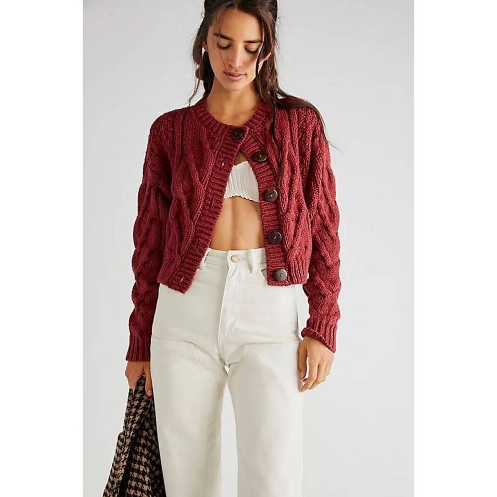 Free People Bonfire Cardigan in Wine Red size medium
